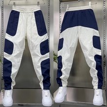 男潮衣家高品质男士休闲裤夏季薄款拼色束脚松紧腰运动裤潮流新款