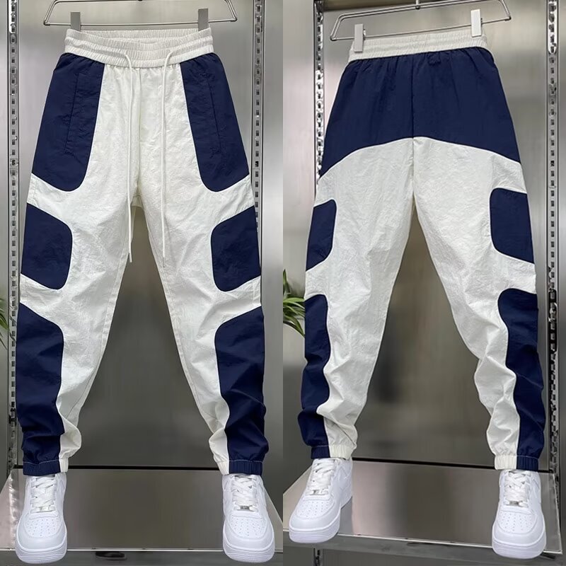 Men's Trendy High-Quality Casual Pants Summer Thin Color-Block Jogger Elastic Waist Sports Pants Trendy New Style