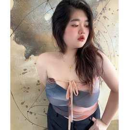 美式扎染挂脖吊带背心女外穿夏泰式y2k甜热辣妹性感抹胸露背上衣