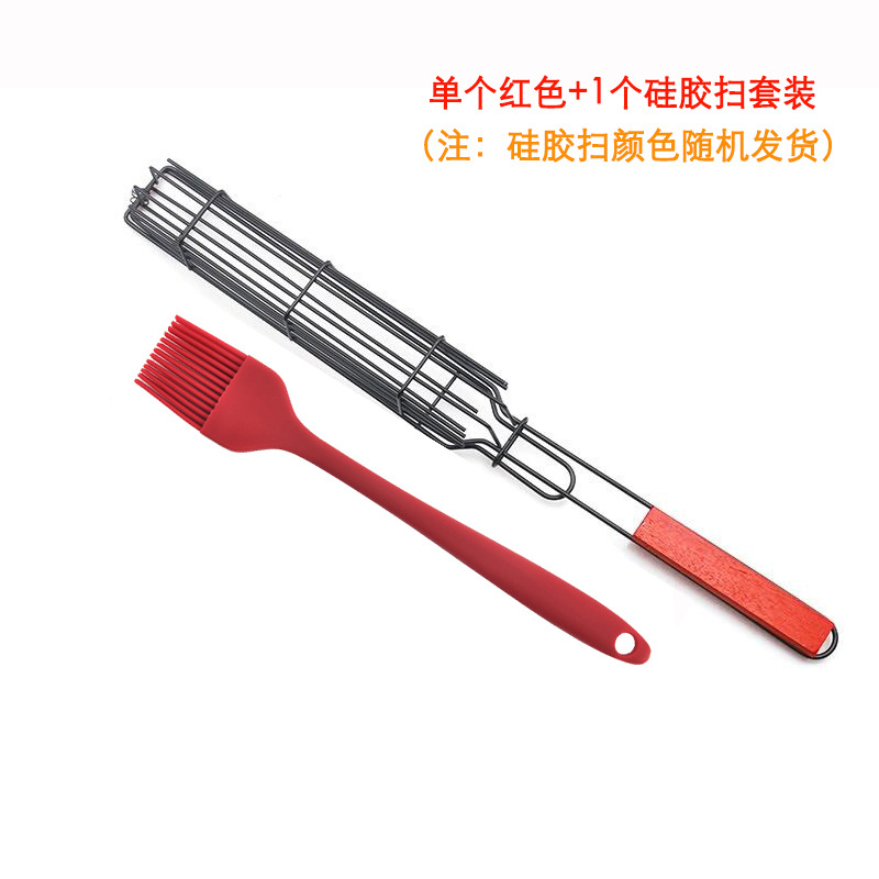 Parrilla para barbacoa transfronteriza con mango de madera, pinzas para salchichas, parrilla para maíz, cesta para parrilla de hot dogs y jamón, rejilla para barbacoa al aire libre