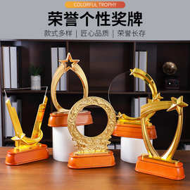 厂家荣誉金箔金属木制刻字亚克力比赛年会优秀员工纪念品奖杯镀金
