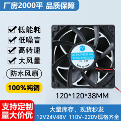 12038直流大風量冷却ファン、ボールベアリングオイル入り、屋外防水、高速産業用ファン、環境に優しく省エネ