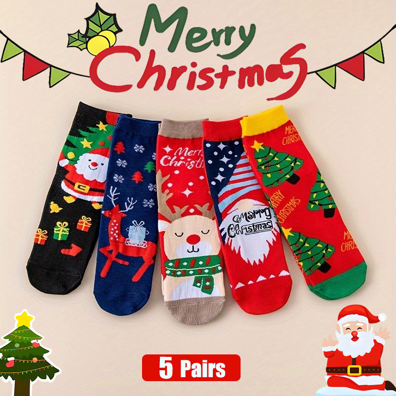 新しいクリスマスソックス、ヨーロッパとアメリカのクロスボーダー、大きいサイズ、トナカイと雪だるま、かわいい、男女兼用、秋冬、ミドル丈、クリスマス、トレンドソックス|undefined