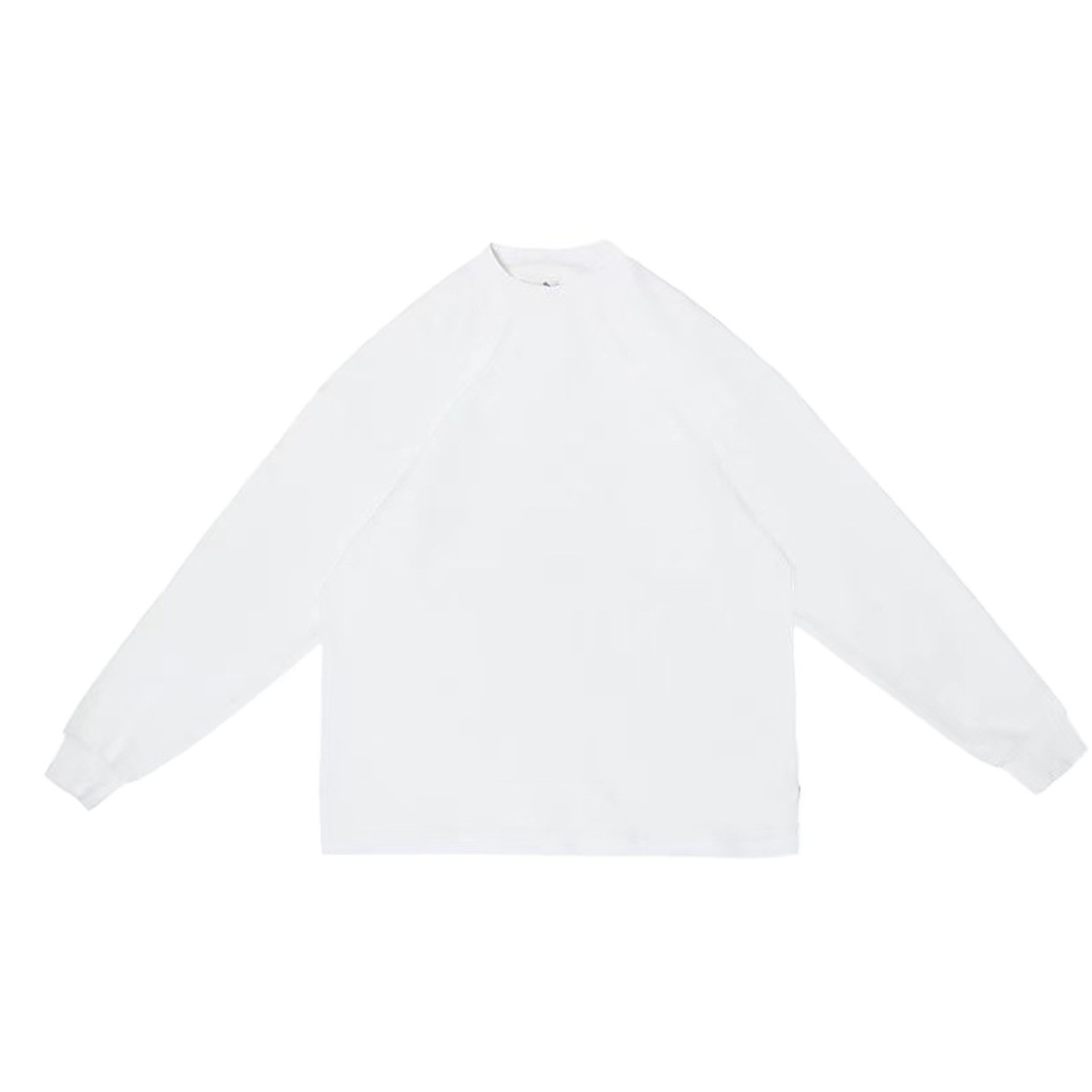 Peso pesado marca de moda americana de hombro caída camiseta de manga larga larga suelta media larga color sólido pequeño cuello en la camiseta de hip-hop europea y americana