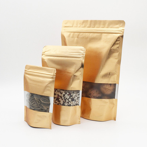 Directly supplied from the manufacturer, dark gold aluminum foil embossed window self-standing bags, tea dried fruit packaging bags, miscellaneous grain food ziplock bags