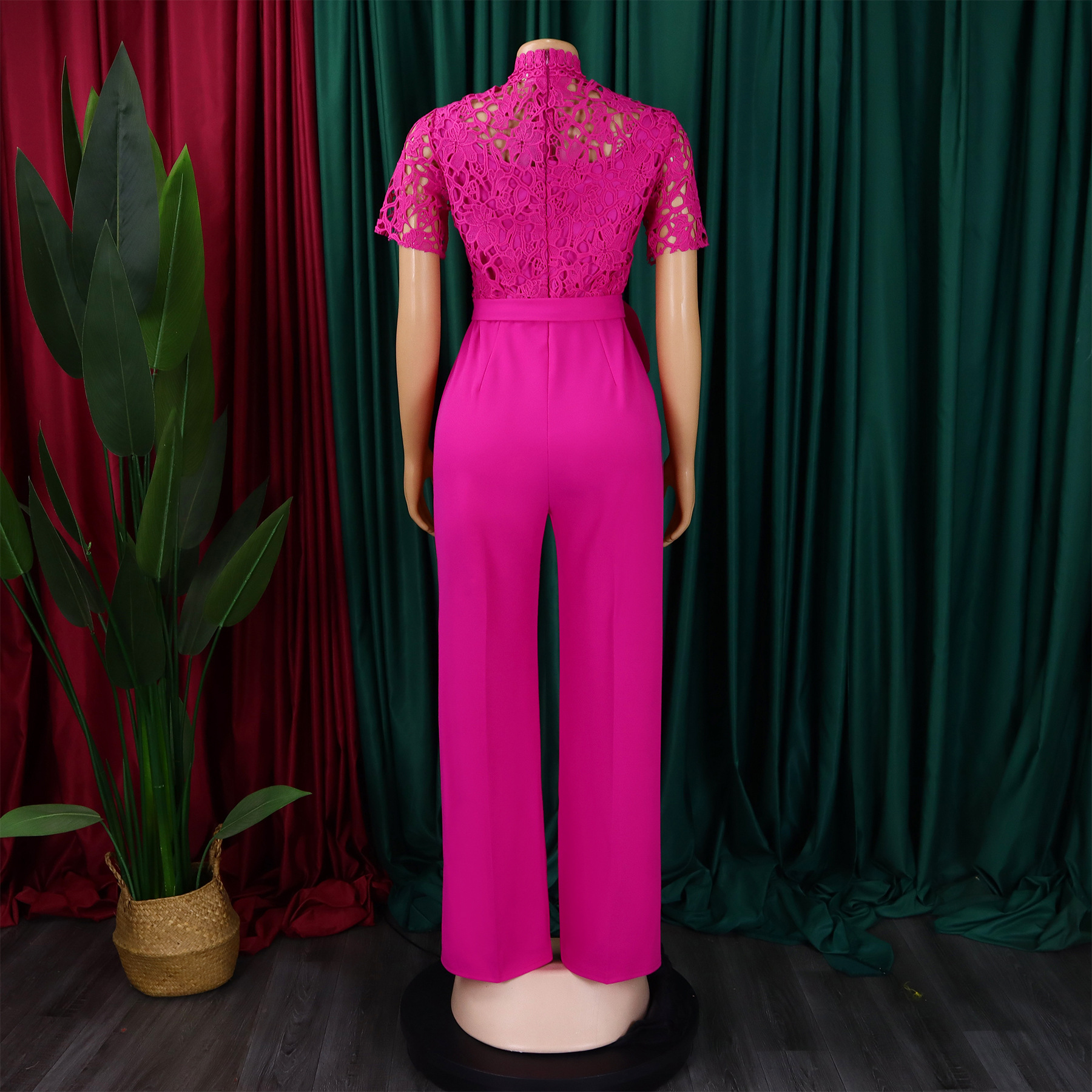 546g Weight Short Sleeve Sleeve Length Polyester Fabric Type High Waist Waist Line Jumpsuits Pants Type Daily Occasion Loose Fit Type Solid Color Pattern Summer Season Women's Gender Lace Design Casual Style Women's Daily Casual Solid Color Lace Jumpsuits 19