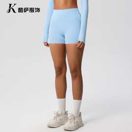 裸感三分瑜伽裤新款紧身跑步高腰收腹蜜桃臀运动短裤普拉提健身裤