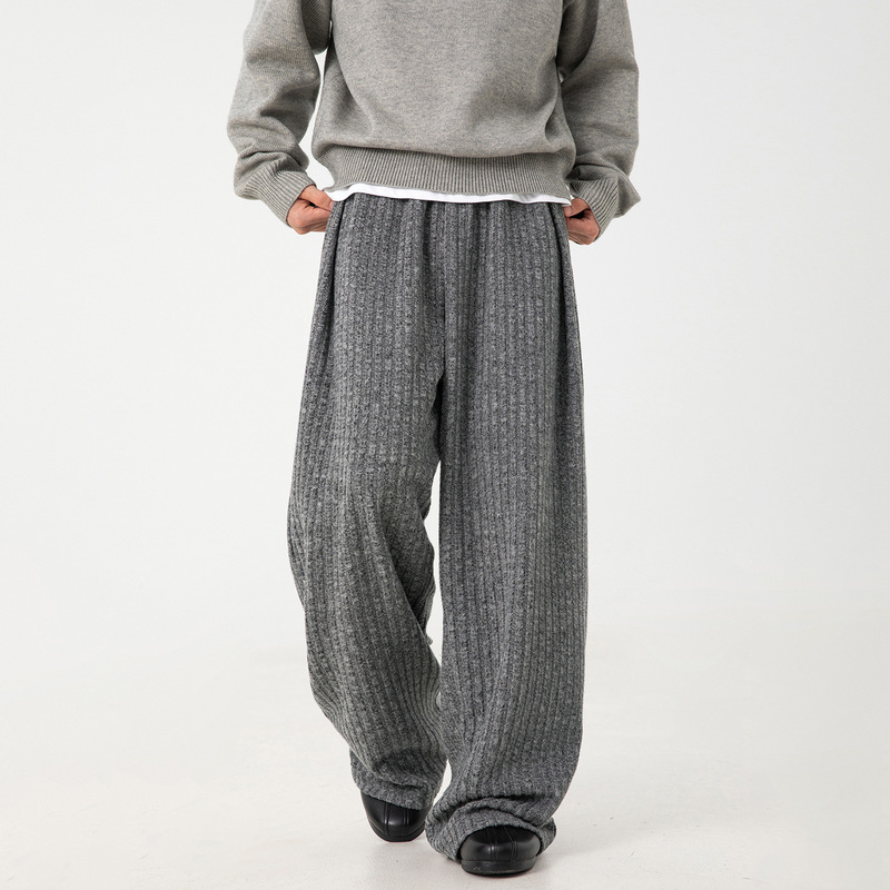 Texture Fleece Loose Drape Casual Pants Men Autumn New Heavy Texture Sweatpants Pleated Design Trendy Brand Long Pants