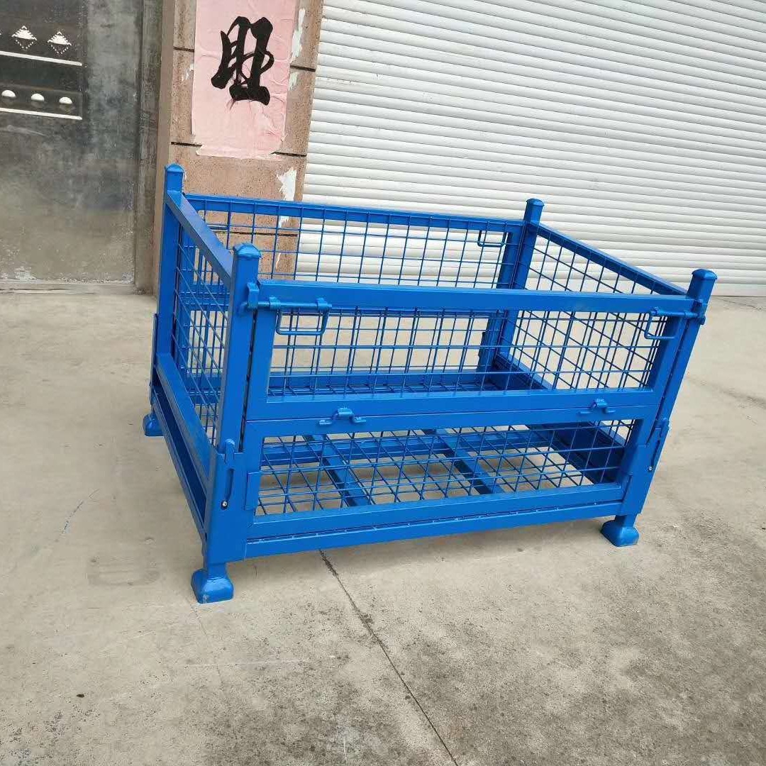 折叠网箱，国标钢材制作，底部加强筋设计，堆垛稳固折叠方便
