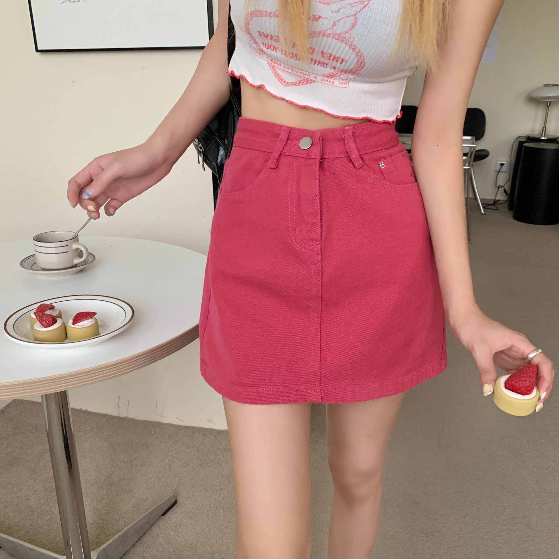 Denim A- line short skirt loose Korean style women's 2024 Summer new skirt student High waist all-match hot girl ins fashion