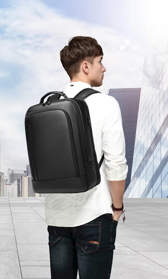 Ba lô nam da bò thật cao cấp đựng laptop 15,6 inch, ba lô công sở dung tích lớn 20–35L đi công tác du lịch — màu đen chi tiết 4