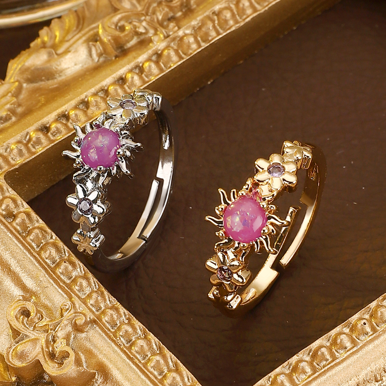 Daily Occasion Elegant Simple Style Flower Alloy Plating Couple Unisex Open Rings