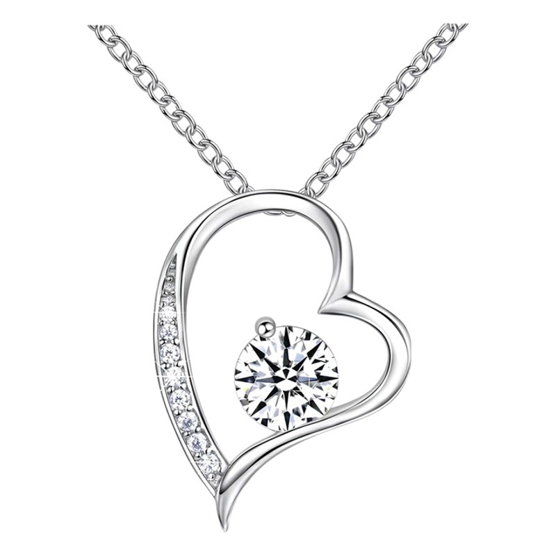 Collar de amor incrustado de diamantes de acero inoxidable transfronterizo moda europea y americana Cadena de clavícula de acero de titanio de todo fósforo ZIRCON colgante en forma de corazón de diamante completo