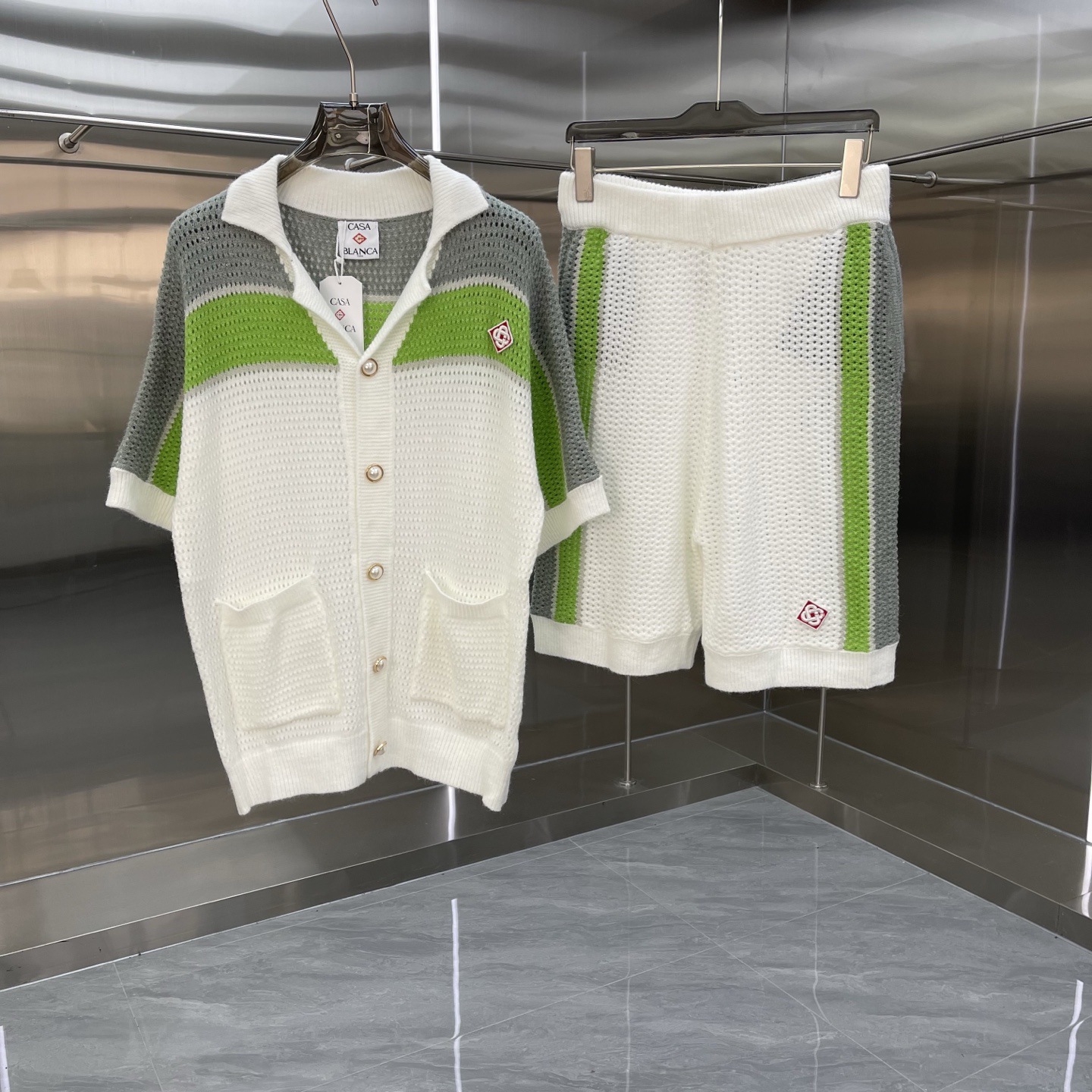 Comercio exterior casa Casablanca suéter suéter de manga corta jacquard cardigan polo pareja pantalones cortos traje