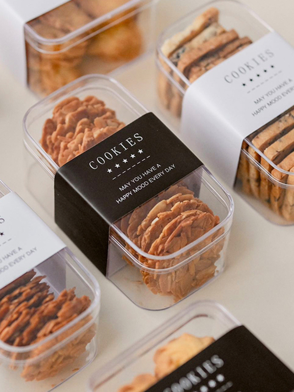 Caja de embalaje de galletas, caja de plástico transparente, arándano horneado, flocos de nieve, frasco pequeño