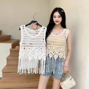 Hollow Tassel Design All-match Outer Wearing Knitted Sleeveless Vest Knitted Women's 2025 Summer New Small Sling