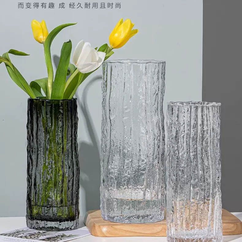 玻璃花瓶轻奢高级感ins风冰川透明大花瓶水养富贵竹插花客厅摆件