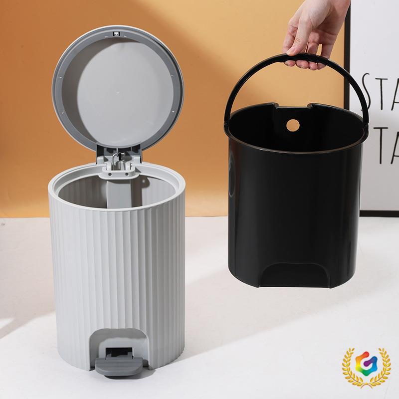 Plastic Pedal-Operated Household Kitchen Trash Can with Roman Column Design, Slow-Drop Feature, and Lid for Bathroom Use