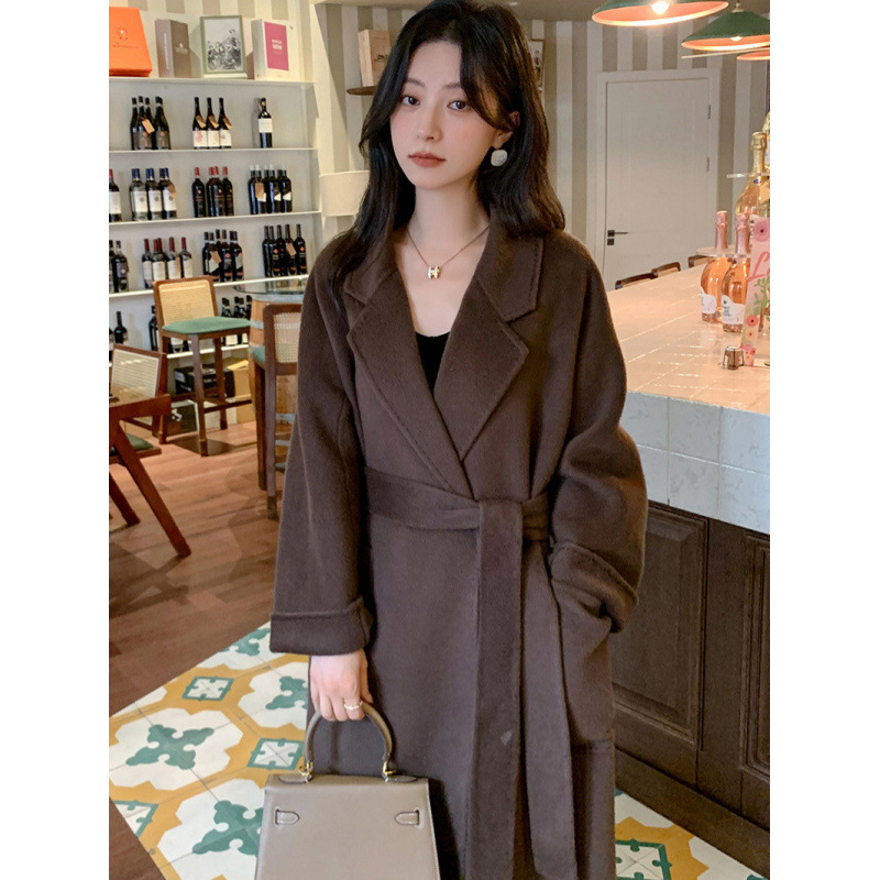 Hepburn Wool Coat Women's Small Camel Velvet Coat Women's Winter Thickened Double-Sided High-Grade Bathrobe Wool