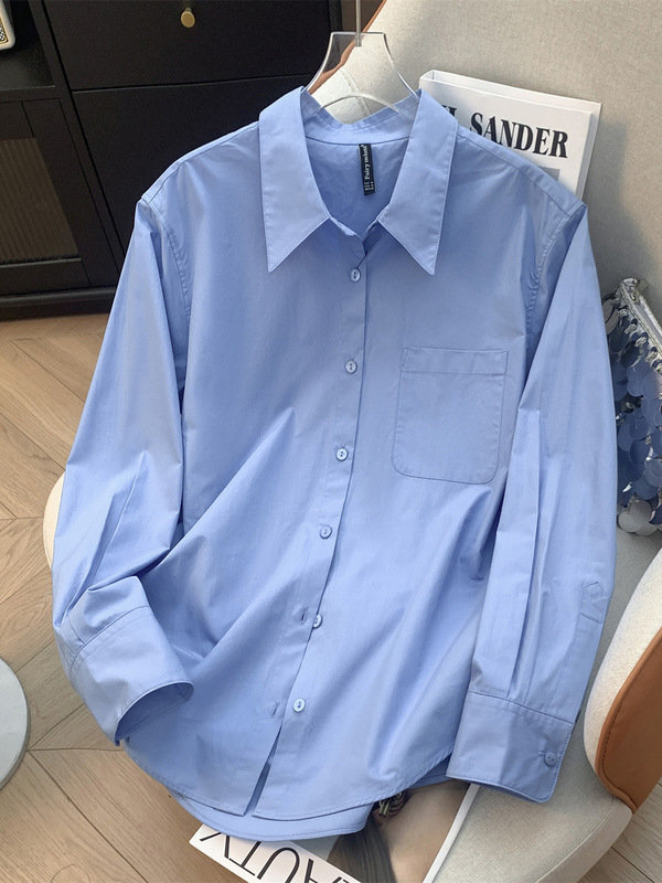 法式高品质尖领纯棉长袖衬衣女春秋新款宽松气质百搭休闲衬衫上衣|undefined