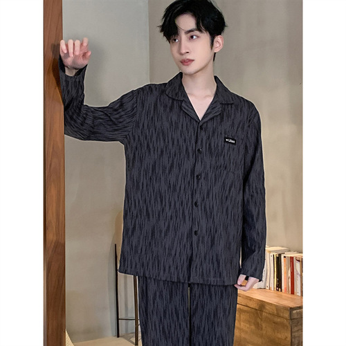 Pajama set for men - Spring and Summer pure cotton thin version Korean style casual plus size air-conditioned room long-sleeved long pants home wear can be worn outside
