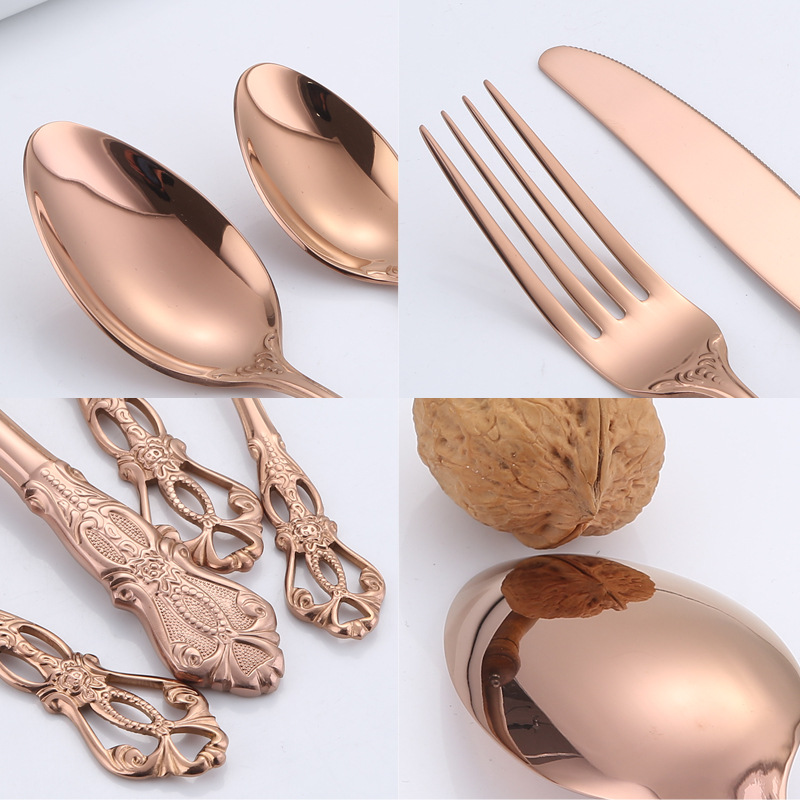 Transfronterizo 304 cubiertos de acero inoxidable 24 piezas juegos de corte imperial cuatro piezas principales hotel restaurante cuchillo y tenedor de cucharas de comida occidental