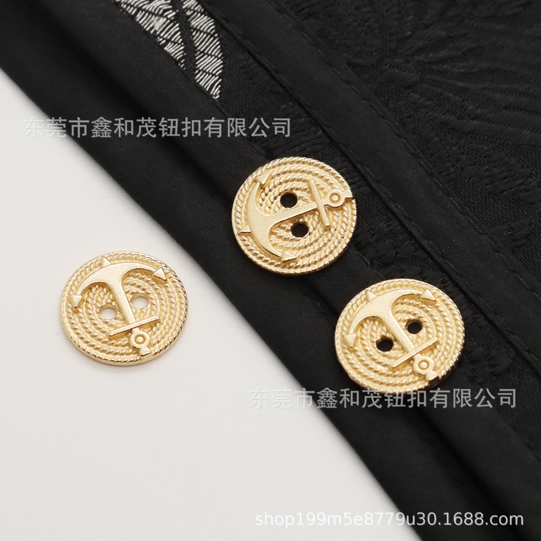 定制2孔金属扣 15mm金色船锚图案明眼扣英伦风服装配件logo定制