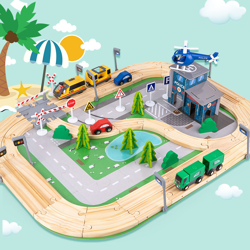 Traje de pista de tren de madera 70 piezas bloques de construcción vía de tren 2-7 AÑOS NIÑOS bebé juguetes educativos interactivos