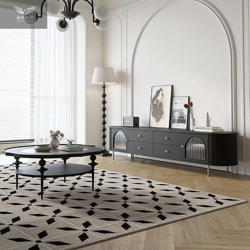 Mueble de TV de madera maciza estilo francés de mediados de siglo, mueble de TV moderno minimalista de lujo ligero en color negro para sala de estar, mueble de TV estilo crema, nuevo modelo de mueble de suelo.
