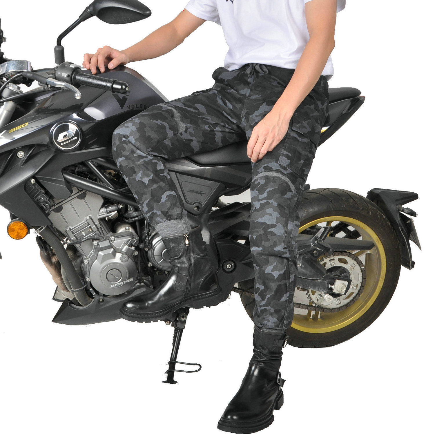 Pantalones de montar motocicleta casual motocicleta kevlar resistente a la caída a prueba de viento jeans hilo corsé pantalones pie camuflaje overoles