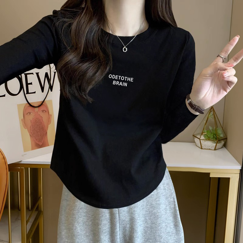 长袖T恤女秋季棉显瘦不规则设计感短款纯白色小个子打底衫上衣|undefined