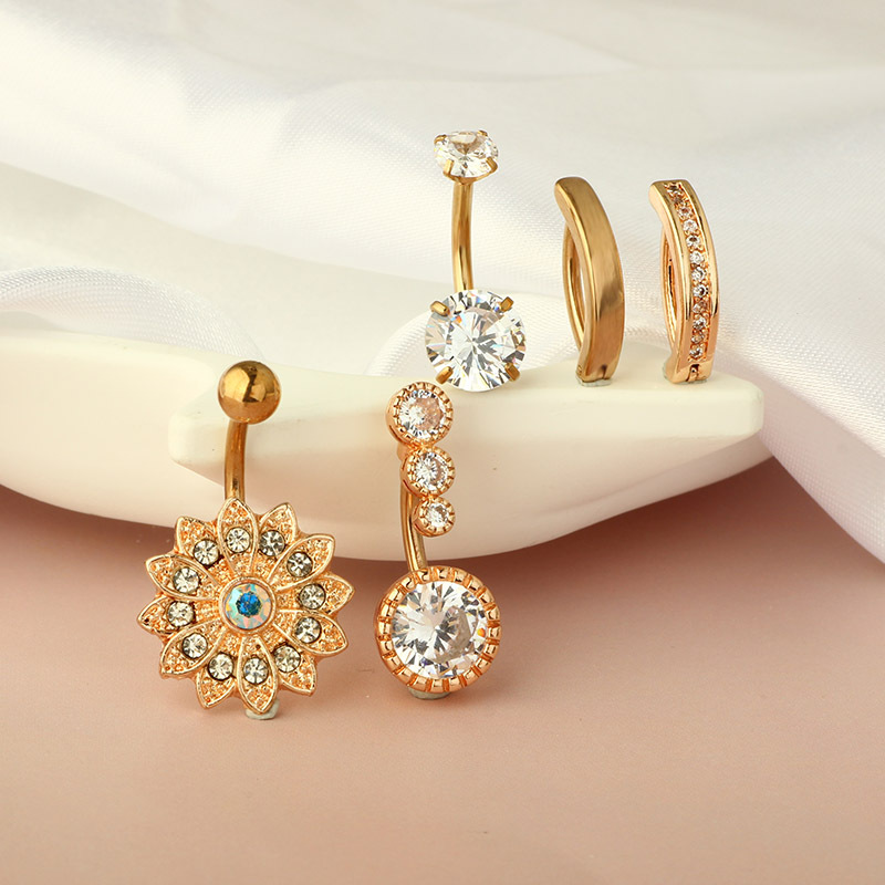 Simple Sunflower Stainless Steel Belly Button Ring 5-Piece Set Body Piercing Jewelry detail image 8