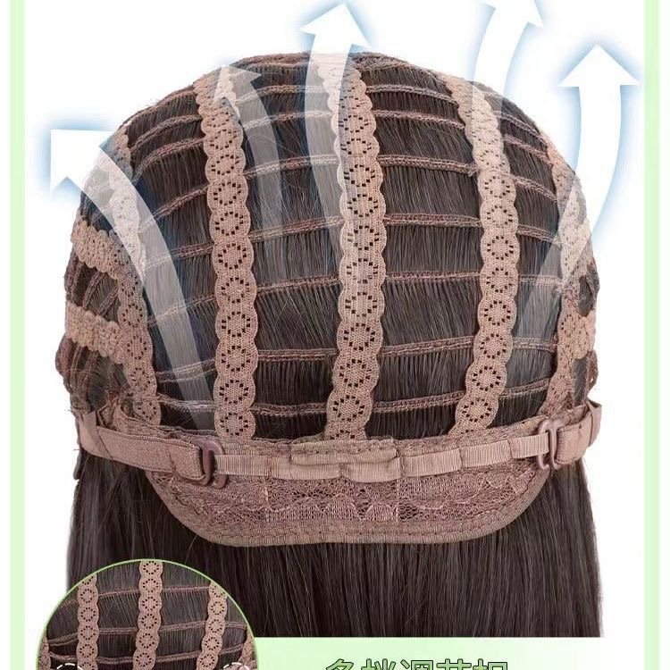 Parrucca da donna Connie con pelle chiara, pesca, onda d'acqua, testa piena, parte centrale, capelli ricci lunghi, realistici e voluminosi
