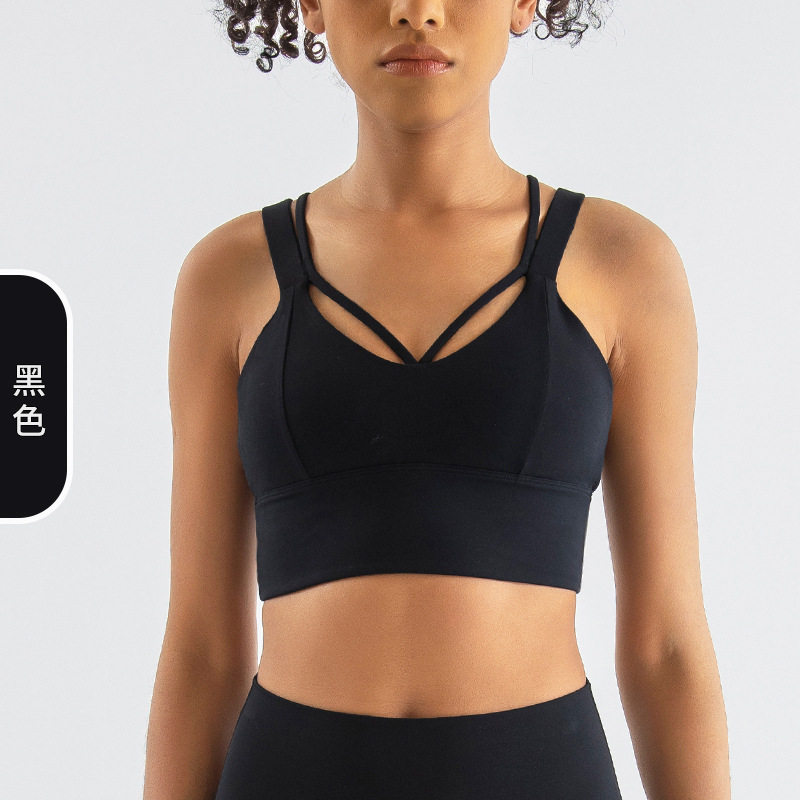 2022 Europea y América Cruz espalda ropa interior deportiva de las mujeres chaleco hueco Sujetador deportivo a prueba de golpes push up yoga ropa