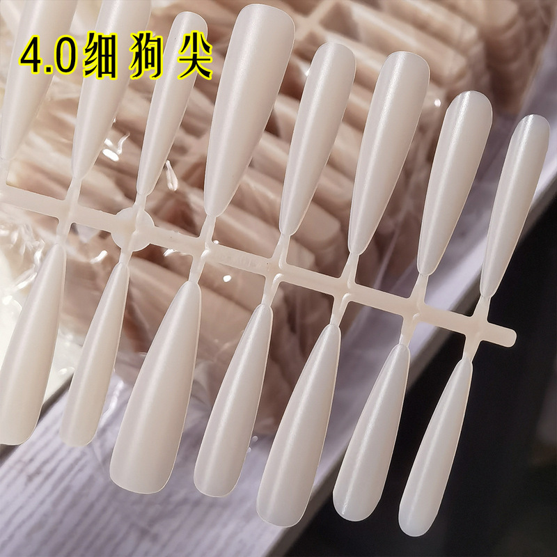 Thin Dog Long Pointed Nails for Manicure, Wearable Nails, Full-Stick Fake Nails, Ultra-Thin, High-Quality, Traceless Frosted Nude Color