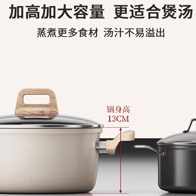 蒸し器付き二重耳火傷防止スープポット、インスタントラーメンポット、ガス電磁調理器、ユニバーサル天然麦飯石ノンスティックスープポット|undefined