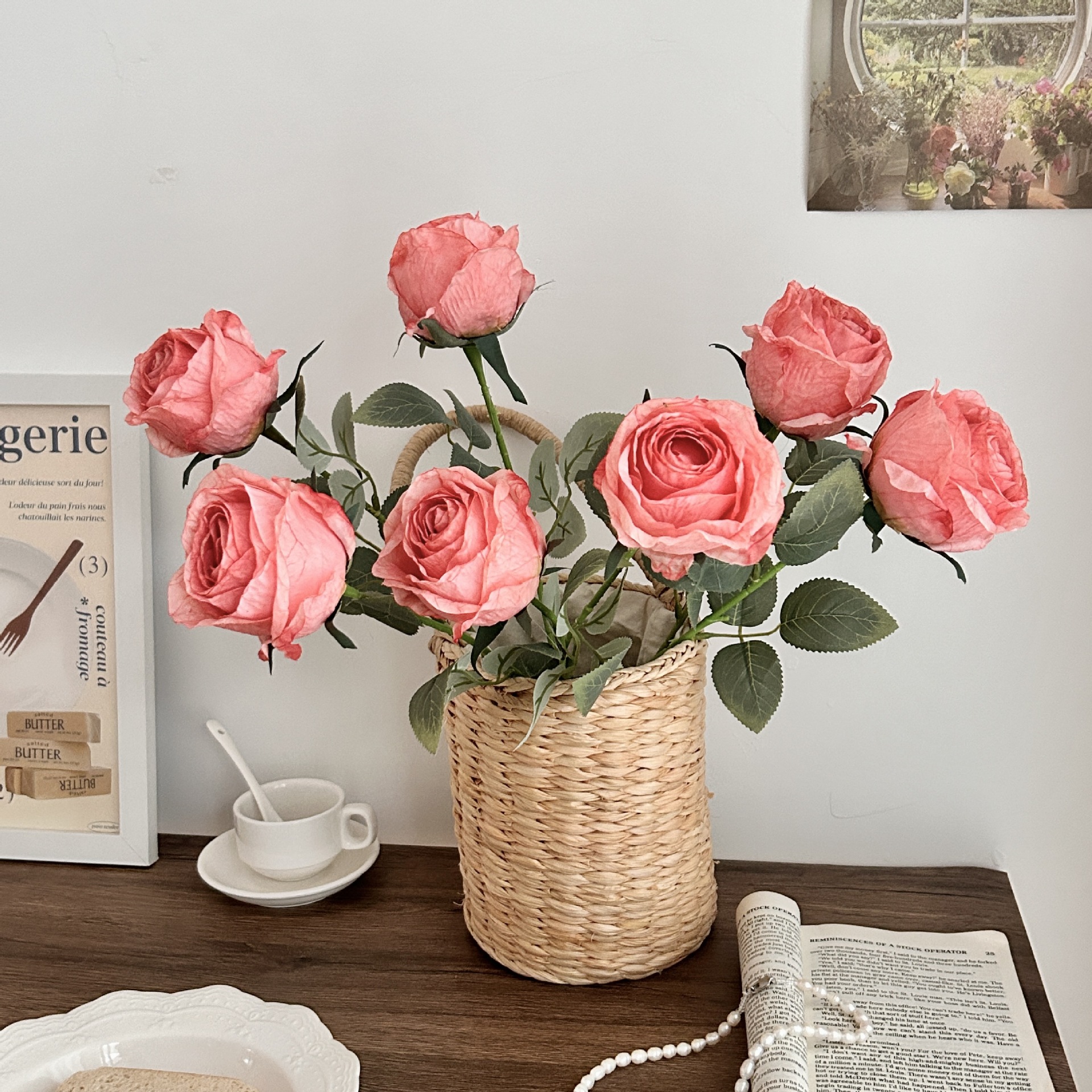 high-end baking edge emulational rose flower fake flower furnishings living room and dining table decoration decoration rose bridal bouquet photo props