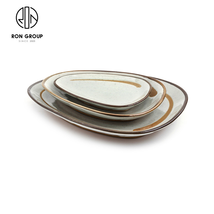 Ron ceramic wholesale creative melon seed dish Japanese and Korean ceramic steak dish stoneware series three specifications special-shaped dish