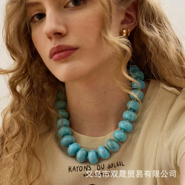 European and American Cross-Border New Acrylic Color Smudged Beaded Necklace Dopamine Accessories Fashionista Casual Necklace