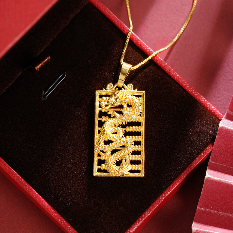 Nuevos productos de oro de arena vietnamita abaco hueco collar de pan dragón estilo chino esculpido latón chapado en oro joyería de moda al por mayor