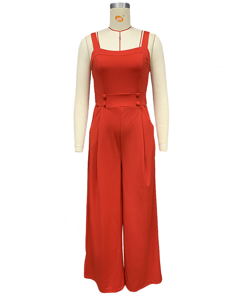 Spring Women Solid Color Sling Wide Leg Jumpsuit