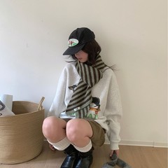 2025新韩系条纹围巾复古风秋冬针织围巾保暖百搭简约围巾护颈围脖