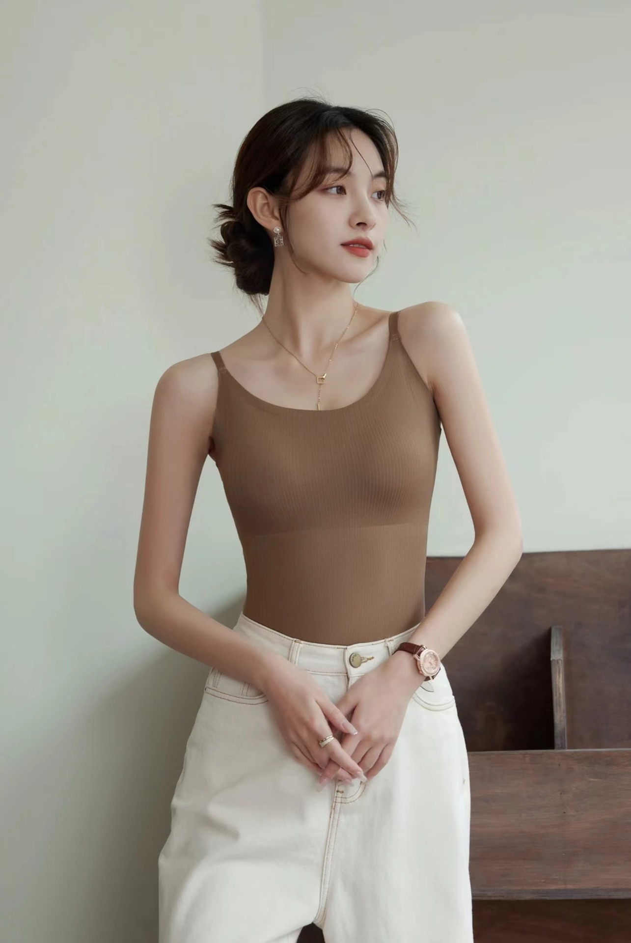 Sujetador de chaleco con espalda hermosa con tirantes sin costuras, ropa interior larga con interior, almohadilla para el pecho, top de fondo de todo fósforo para mujer