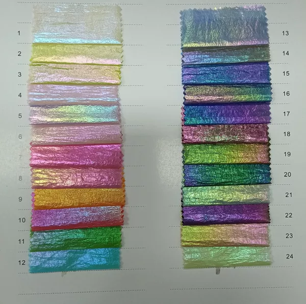 Iridescent Laser Windbreaker Fabric with Gold Foil and Pearlescent Nylon, Seven-Color Neon Gold Foil Fabric, Nylon Crinkle Iridescent Fabric