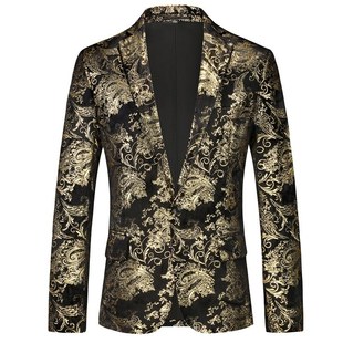 Amazon Cross-Border European and American Men's Bronzing Suit Jacket Men's Fashion Stage Performance Host Wedding Suit Suit