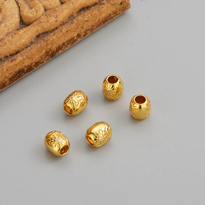 S925 Sterling Silver DIY Jewelry Accessories Gold-Plated Diamond-Studded Loose Beads Gold-Plated Color-Preserving Ancient Gold Perforated Spacer Beads Pearls (Zərgərlik ara hissələri) - gz0001-s925-sterling-silver