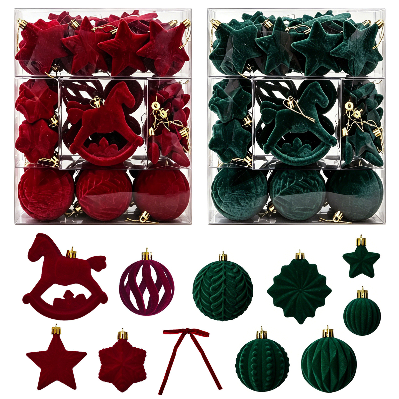 Amazon's Popular Velvet Plush Rocking Horse Star Bow Flocked Christmas Ball Christmas Tree Ornament