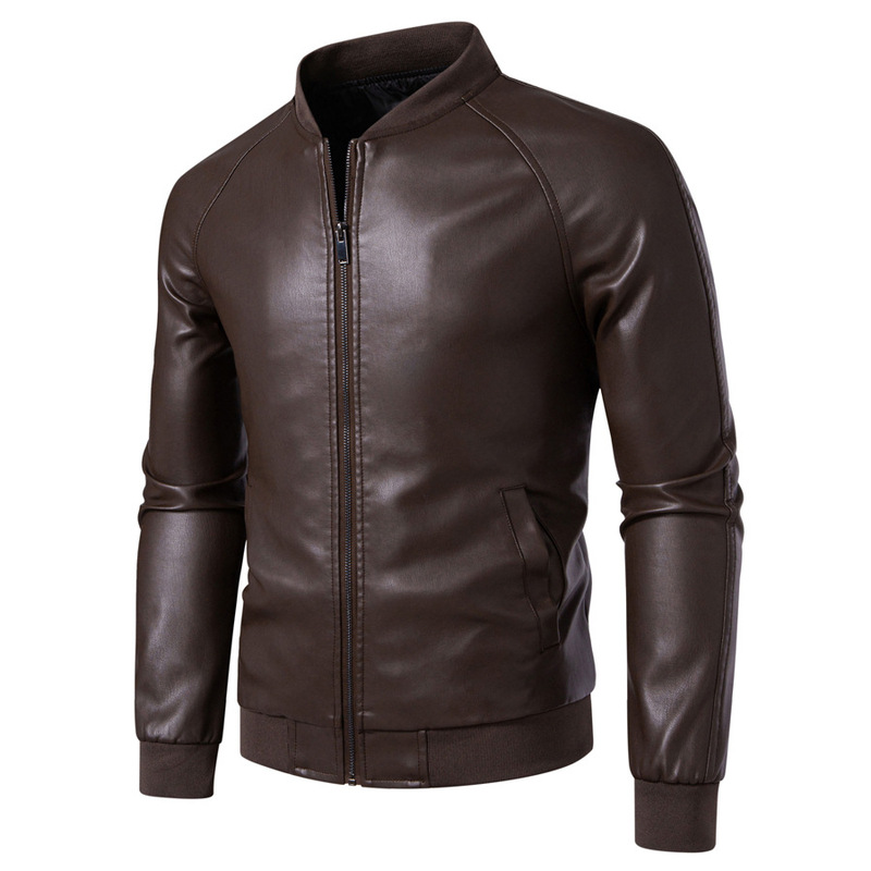 Men's Motorcycle Pu Leather Jacket, Youth Casual Stand-Up Collar Jacket, Fashionable Faux Leather Jacket Men's Motorcycle Pu Leather Jacket, Youth Casual Stand-Up Collar Jacket, Fashionable Faux Leather Jacket