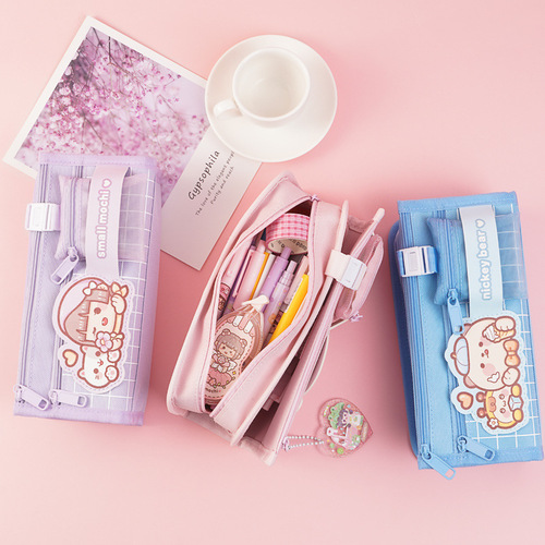 Xiaomochi new product multifunctional high-looking canvas pencil bag large capacity pencil stationery box ins girl storage bag