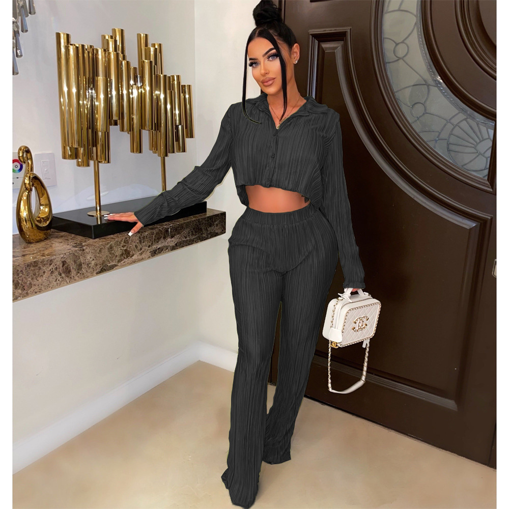 Title 6, Womens Glossy Solid Color Shirt Collar Set, a ...